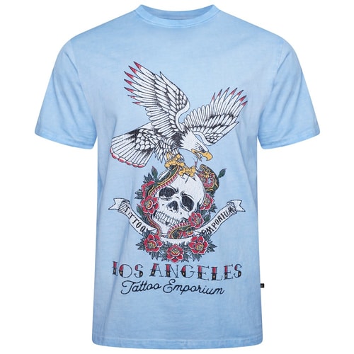 KAM Skull and Eagle T-Shirt Washed Blue